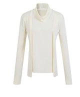Flower brooch striped long-sleeved knit shirt