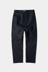 ナチュラルハイウェストバギーフィットデニムパンツ (Navy)