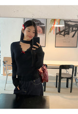 Choker V-neck Lace V-neck Long Sleeve T-shirt