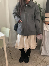[unisex] ヒゲムウール襟付きハーフコート