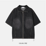 スチールデニムストリングショートスリーブジップアップ (2 Colors)