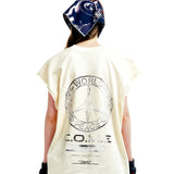 [UNISEX] WORLD PEACE Oversized Raw Edge Sleeveless T-Shirt (Beige)