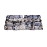 Printed Belt Denim Mini Skirt 232730519