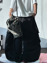 ハイクオリティ 🤍 ベルト & キーリング カーゴソリッドソフトバルーンワイドオーバーパンツ🩶🖤 - 2 カラーズ