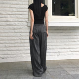 Lapek stripe color combination string long wide pants