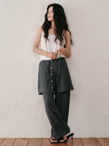 Pleat banding pants (Dark grey)