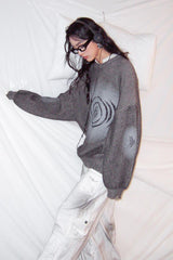 Retro casual swirl print ribbed sweater for winter