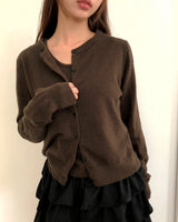 Kevil Round Button Long Sleeve Knit & Sleeveless Cardigan Set