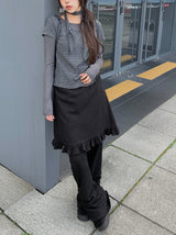 [Muffler Set/Fake Layered] チャドストライプレイヤードショートスリーブニットTシャツセット