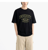 オーバーフィットクルーネックユニバーシティカーモ半袖Tシャツ ブラックカーキ
