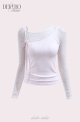 Baby Pink Floral Layered Long Sleeve T-Shirt