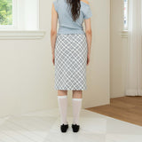 Check Long skirt (soft Grey)
