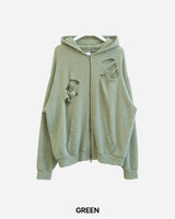 Broken Knit Hooded Zip-Up