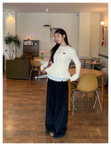 Twisted frill knit long-sleeved cardigan