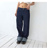 [Made by Radio Pacific] Semi Low-Rise Roll-Up Textured Denim Pants