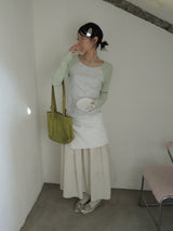 side string long skirt (mint stripe) (washed cotton)
