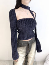 グリッターニットトップボレロカーディガンセット (3color)