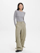 CURVED SEAM TUCKED WIDE PANTS