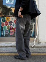 Dun paper washed wide denim