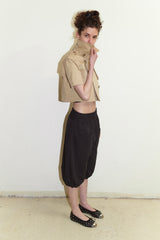 That's neat  stand collar, cropped, mid-sleeve classic khaki trench coat (Khaki