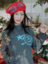 New UnsocialNight original autumn and winter 水玉模様ニット両面ベレー帽 women