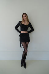 [Seow] Glow Tweed Ribbon Mini Skirt