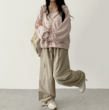 Itta Overfit Stripe Dangara Hooded Zip-Up