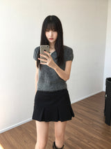 V-neck short-sleeved knitwear (3 colors)