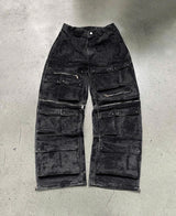 WASH-DENIM CARGO PANTS MULTI POCKET (Black)