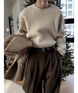 [Unisex] ステッチラウンドネックニット(3color)