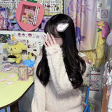 fluffy hair clip-pearl ribbon angel(white) 