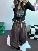 FUR🤎🧸CROPPED HALF PRINTING JUMPER ZIP UP🩶🖤2COLOR