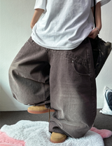 HIGH QUALITY 🩶 ASYMMETRIC RIVET POCKET BALLOON WASHED DENIM 🩶🤎 - 2 COLORS, 2 SIZES