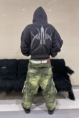 Tri-Color Hooded Logo Studded Slub Hoodie