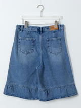 denim frill bermuda pants 