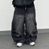 overlap denim pocket pants