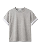 ロールスリーブクロップド半袖Tシャツ メランジ