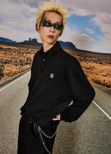  Pique collar oversized fit sweatshirts Black