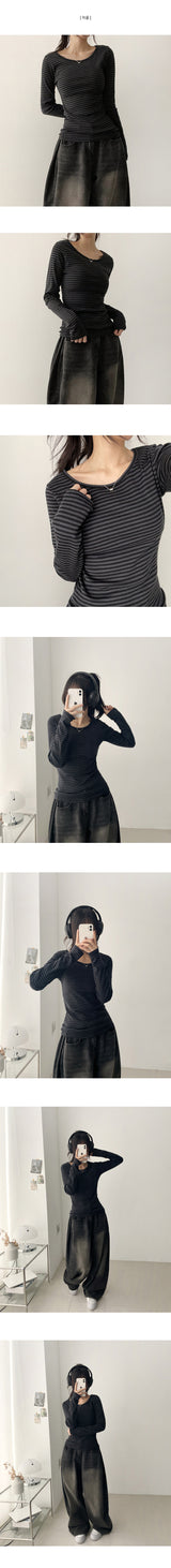 Brae U-Neck Dangara Round Long Sleeve T-Shirt