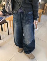 Hison Balloon Wide Brushed Denim Pants