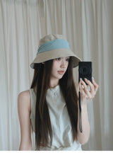 Sky blue linen color-block bucket hat
