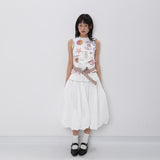 CONFUN 25SS original printed sleeveless pleated sleeveless vest top