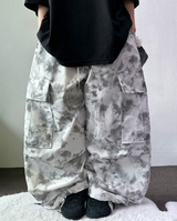 MARBLE WASHING TWO PINTUCK CARGO PANTS ❤🖤🩶🤍3COLOR
