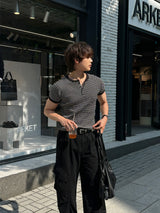 LMN ヘンズダンジャラマッスルフィットヘンリーネック半袖Tシャツ (3 colors)