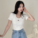 ステッチUネックコットンスパンハーフTシャツ [WHITE]