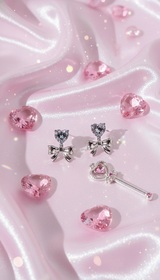 [Aespa Winter, Red Velvet Irene Piercing] Heart Crystal and Ribbon Piercing - Silver