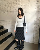 [ORIGINAL] Nouve Check Long Wool Skirt