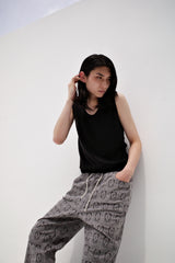 Linen oval neck knit, Black