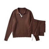 Twisted collar knit pants two-piece set