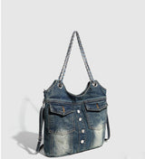 denim pocket chain cross shoulder bag
